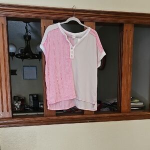 Stylish Pink and White Button Down Women's Top